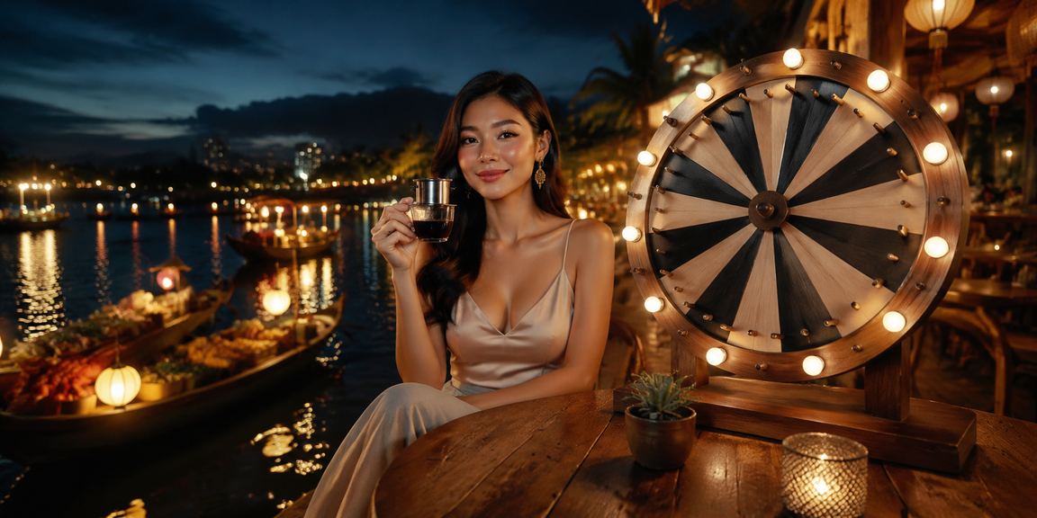 Người chơi tham gia bốc thăm may mắn tại quán cà phê ở Nha Trang với điện thoại trên tay